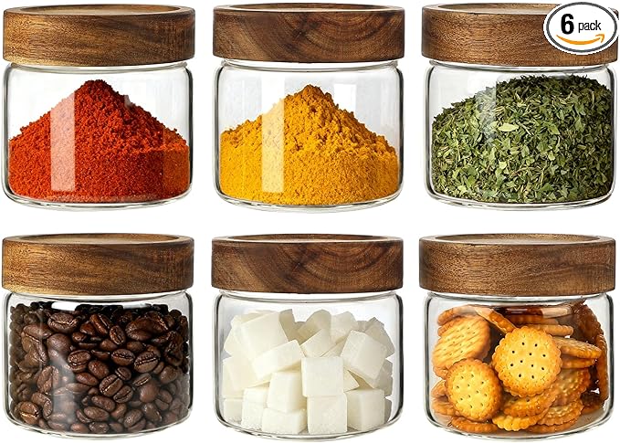 CONNOO 17oz Airtight Glass Spice Jars with Lids (6-Pack) – Thick, Durable Storage for Pantry, Coffee, Sugar & Meal Prep