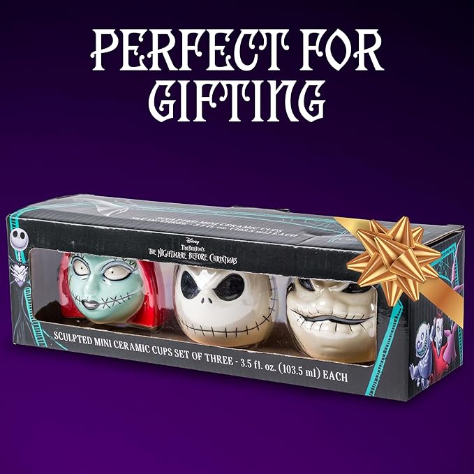 Silver Buffalo Nightmare Before Christmas Sally Oogie Faces 3pc Ceramic Sculpted Mini Cup Set in Retail Packaging
