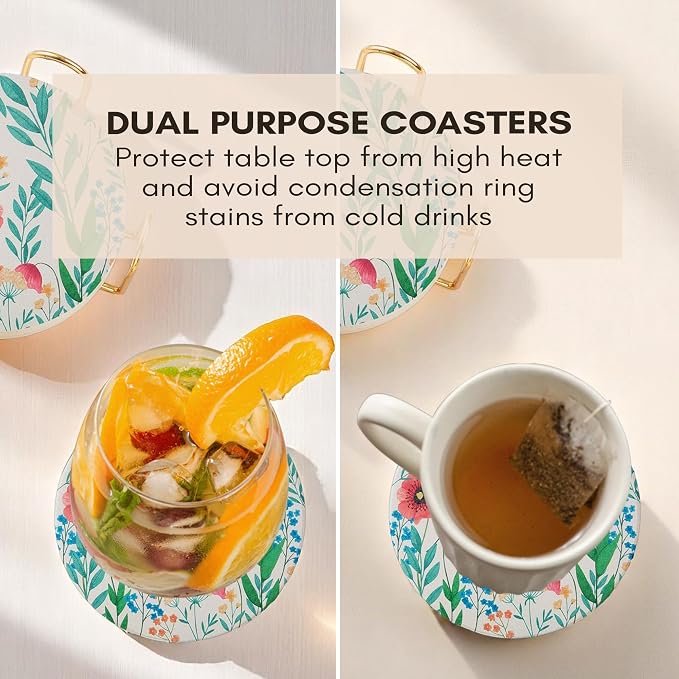 Colorful Ceramic Marble Coasters Set of 6, Cute Moisture Absorbing Coaster, Coffee Table Decor, Stone Absorbent Drink Coasters