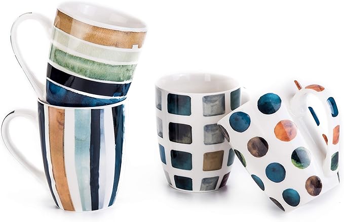 Set of 4 11.5oz Marble Patterns Coffee Mugs, Ceramic Tea Cup Set.