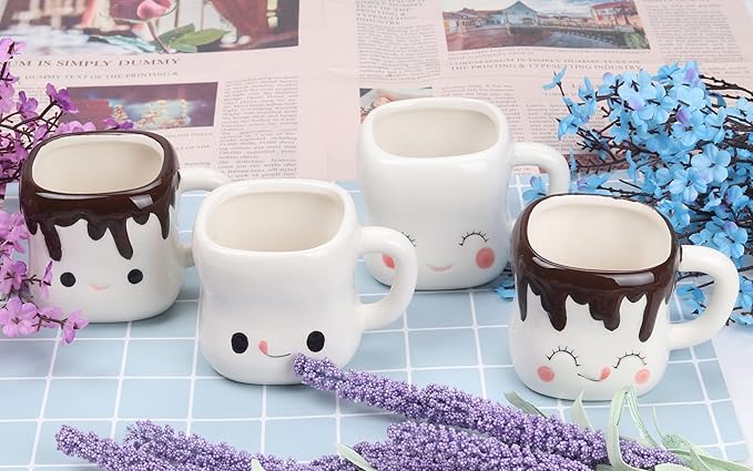 Marshmallow Mugs Set of 4 with Handle Marshmallow Cups Cute Mugs for Kids Hot Chocolate Cocoa Mug Gifts for Kids Women Christmas Mother's Day Set 6OZ