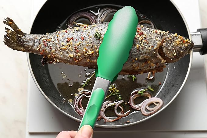 2 Pack Silicone Kitchen Tongs – 9" & 12" Set, Heat Resistant up to 500°F, Non‑Stick Cookware Safe, Wavy Silicone Tips, BPA Free, Locking Clip & Hanging Loop, Turquoise