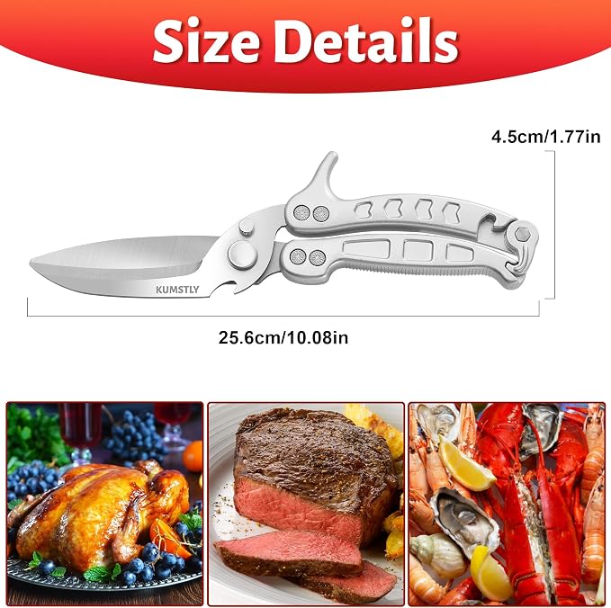 Kitchen Scissors All Purpose Kitchen Shears Heavy Duty for Cutting Chicken, Turkey, Meat, Bones, Vegetables Stainless Steel Spatchcock Shears Multipurpose Food Scissors (Grey)
