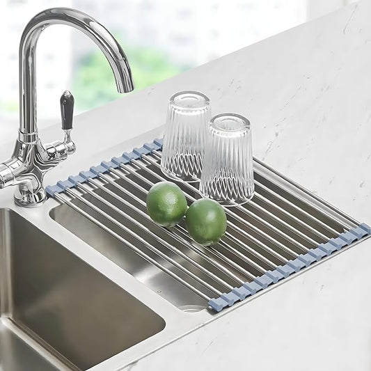 Roll up Dish Drying Rack Over The Sink Kitchen Roll up Sink Drying Rack Portable Dish Drainer Foldable Dish Drying Rack (Grey, 37 * 23.5CM)