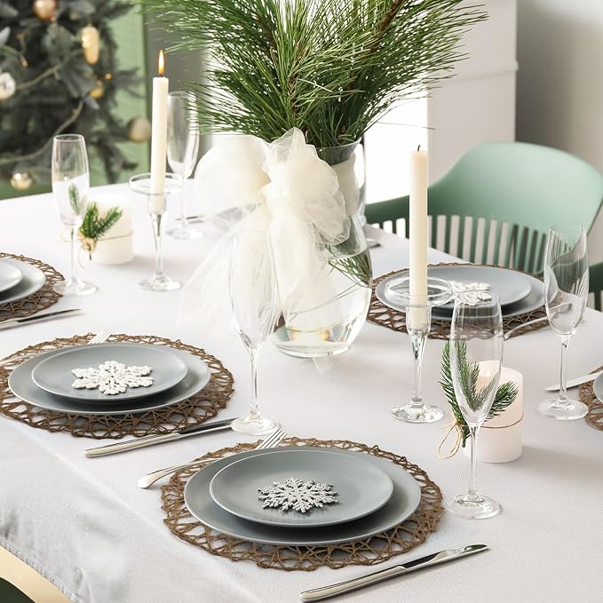 comfoyar Round Paper Braided Placemats Set of 12, 13 Inch Non-Slip Light Brown Hand Woven Place Mats, Natural Table Mats for Indoor Outdoor Kitchen Dining Party Table Decoration