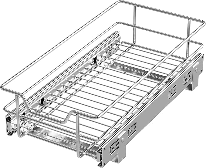 Pull Out Cabinet Organizer 9" W X 17" D, Slide Out Drawers For Kitchen Organizers and Storage, Pull Out Drawers For Cabinets Capacity Heavy Duty Caddy, Cabinet Shelves Chrome-Plated, Bathroom Pantry