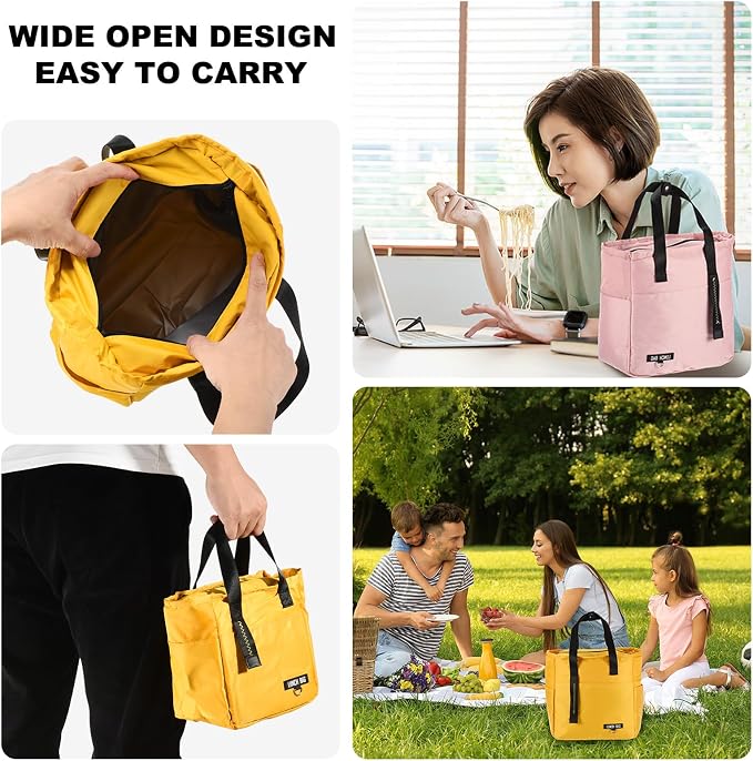 PATIKIL Insulated Lunch Bag Reusable Large Lunch Bag for Women & Men Thermal Lunch Box Leakproof Cooler Tote Bag with Side Pockets for Adults Picnic Office Work, Pink (10.6"x6"x11")