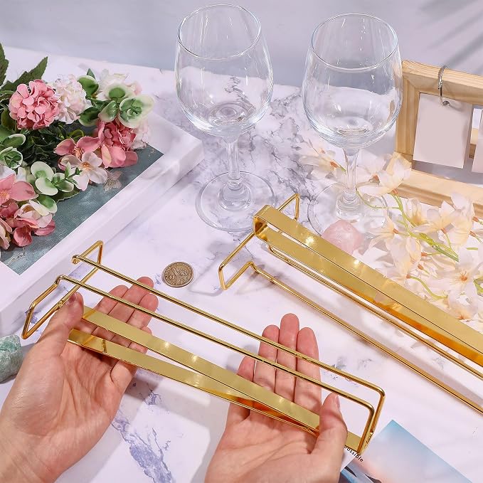 GLOBLELAND 2 Pack Under Cabinet Wine Glass Holder Under Shelf Gold Wine Glass Rack Stemware Rack Hanging Stemware Holder Metal Organizer Storage Hanger for Bar Kitchen