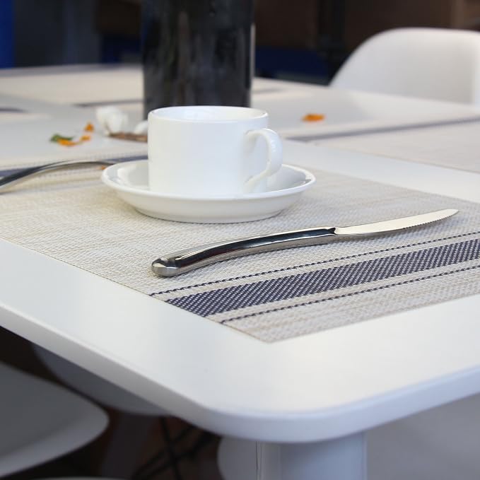 Placemats Vinyl Heat-resistand Kitchen Table Setting Mats Washable Table Mats Set of 4（Navy）
