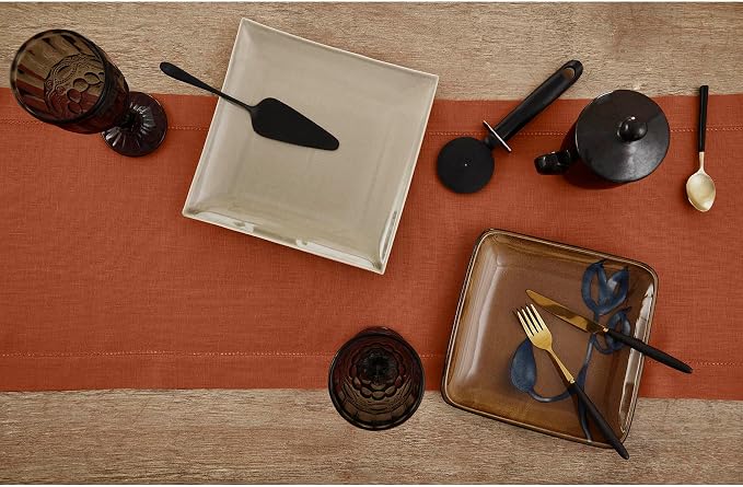 Solino Home Linen Cinnamon Table Runner 90 Inches Long - 100% Pure Linen Hemstitch 14 x 90 Inch Table Runner for Dining - Classic Hemstitch