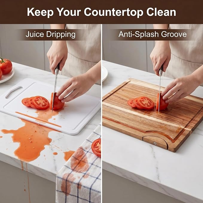 Acacia Wood Cutting Board for Kitchen with Bracket, 15"L x 10.23"W Premium Wooden Chopping Board with Deep Juice Groove for Meat, Cheese, Vegetables, Heavy Duty