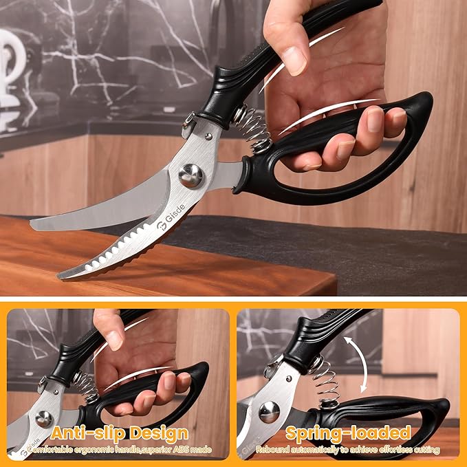 Gisde Heavy Duty Poultry Shears Kitchen Shears for Food Kitchen Scissors All Ppurpose Heavy Duty Scissors for Chicken, Meat, Bone, Poultry, Spring Loaded, Dishwasher Safe
