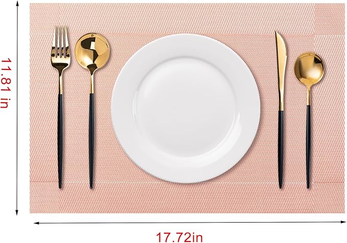 CADONO Placemats Set of 4 Washable Indoor/Outdoor Vinyl Place Mats for Dining Table Durable Non-Slip Heat Resistant PVC Weave Table Mats（Four-Corner-Peachpink）