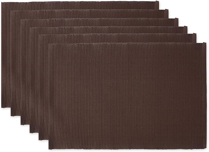 DII Basic Everyday Ribbed Tabletop 100% Cotton, Placemat Set, 13x19, Dark Brown, 6 Piece