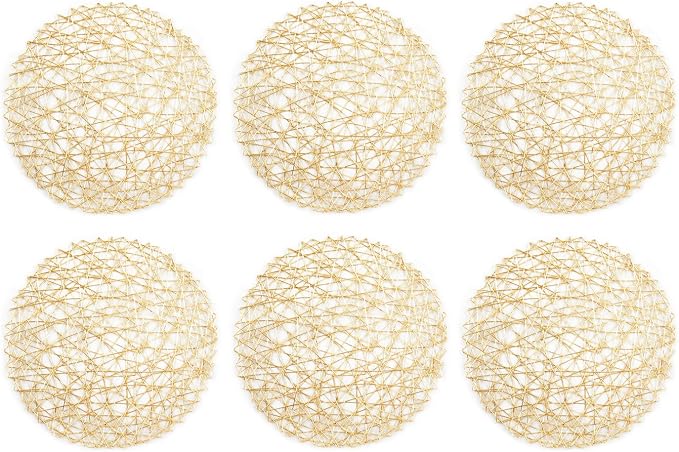 DII Woven Paper Tabletop Collection Holiday or Event Décor, Round Placemat Set, 15" Dia, Gold, 6, Piece