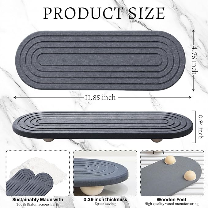 Instant Dry Sink Caddy Organizer, Fast Drying Sink Caddy, Water Absorbing Stone Sponge Holder for Kitchen and Bathroom Countertop with Natural Loofah and Wooden Feet