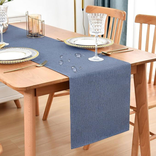 Farmhouse Rustic Table Runner Mist Blue Faux Linen Table Runners Water Resistant Table Runner 72 inches Long for Living Room Dresser Bedroom Kitchen Dining Party 13x72 Inch