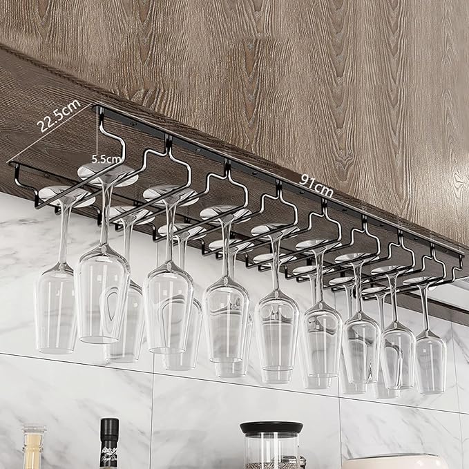 Wine Glass Rack, Under Cabinet Stemware Storage Racks Hanging Wine Glasses Holder, Wrought Iron Metal Stainless Steel Glass Holder Storage Rack Hanger for kitchen bar (Size : 91x22.5x5.5cm)