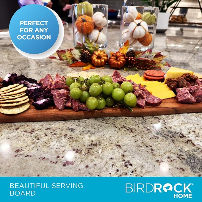 BIRDROCK HOME 27.5" Large Charcuterie Board with Handles | Wooden Cheese Serving Platter for Meat, Appetizers, Food | Grazing Bread Fruit Display for Kitchen | Natural Acacia Wood | Espresso