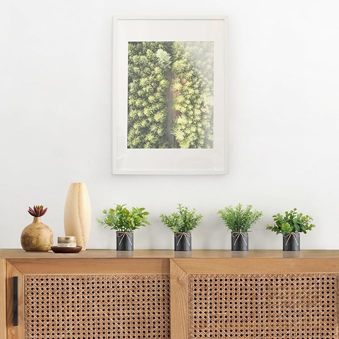 Mkono 4 Packs Small Fake Plants in Farmhouse Galvanized Pots Table Centerpiece Mini Potted Artificial Plants Faux Eucalyptus for Shelf Office Rustic Home Decor (Black, Mini-6" H)