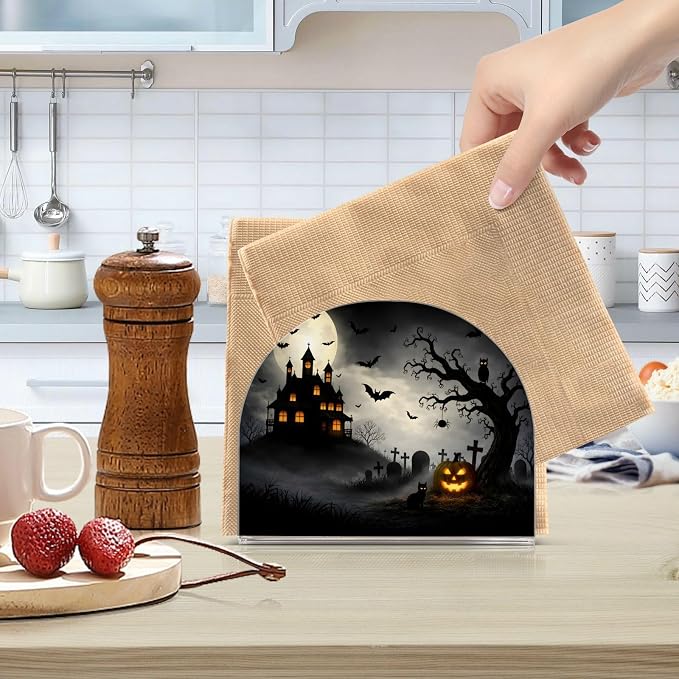 Spooky Halloween Napkin Holder for Tables Paper Cocktail Napkin Holders for Kitchen and Dinning, Acrylic Dinner Napkin Dispenser for Restaurant Home Decor Bar Accessories 1 Pack
