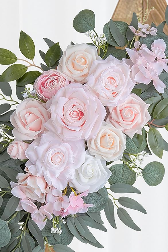 Olalaka Pink Wedding Arch Flowers Set of 2 for Wedding Welcome Signs, Artificial Wedding Flowers for Wedding Ceremony Outside(Pink & Ivory)