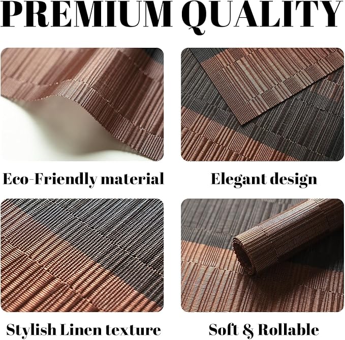 Placemats Set of 4 Vinyl/Plastic Woven Place Mats for Kitchen Table Indoor/Outdoor Washable Placemat Wipeable Dining Table Mats (Ombre Brown Black,4)