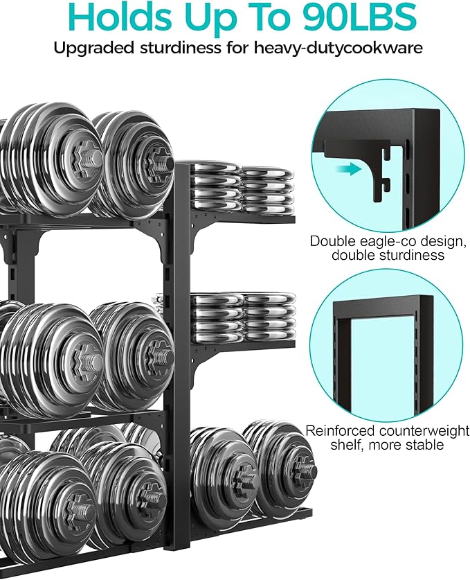 ORDORA Pots and Pans Organizer under Cabinet 13.78" Height, 6-Tier Kitchen Cabinet Organizers and Storage, Heavy Duty Pots and Pan Storage Rack Organizer inside Cabinet, Adjustable Pot Rack