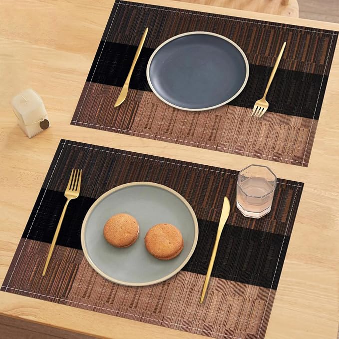 Niviy Brown Placemats Set of 4, 12x18 Inch Washable Easy to Clean Heat-Resistant Anti-Skid Grey Placemats for Holiday Party Kitchen Dining Room Decoration