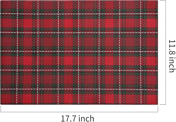 AHHFSMEI Placemats Set of 6 Washable Woven Vinyl Placemats for Dining Table Heat Resistant Non-Slip Stain Resistant Table Mats for Kitchen & Home Decor(Red Gird,6)