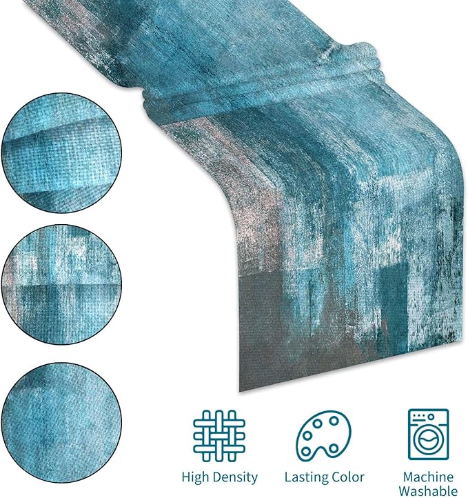 Table Runner Modern Abstract Art Painting Linen Dresser Runner Rustic Farmhouse Style Table Decor for Kitchen Dining Wedding Coffee Home Party (Teal, 13"x 71")