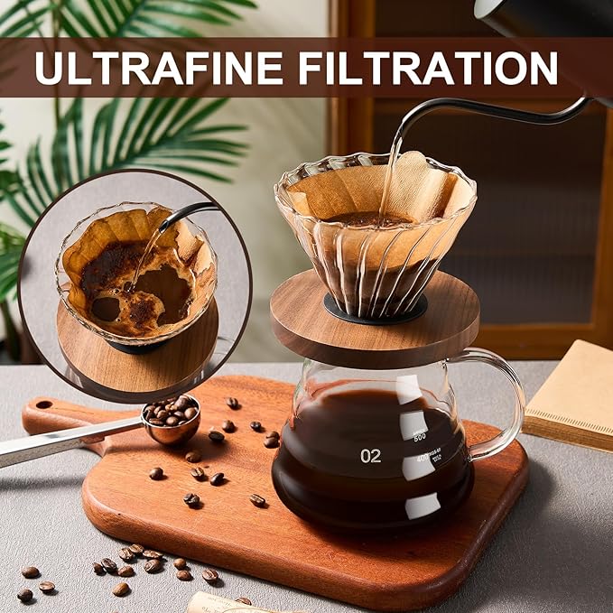 gegewawa Pour Over Coffee Maker Set 20 OZ, Borosilicate Glass Coffee Server with 50 pcs Paper Filter, Pour Over Coffee Dripper Carafe for Home Cafe Restaurant Camping