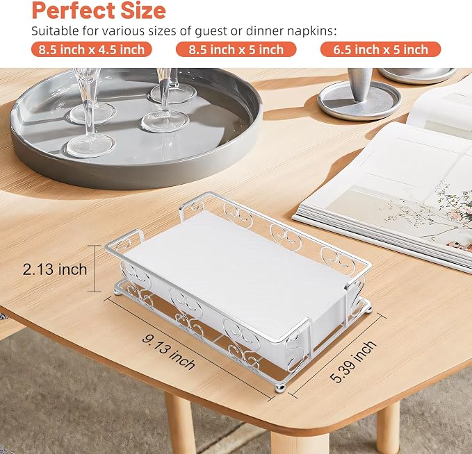 Stainless Steel Napkin Holder & Guest Towel Tray | Disposable Paper Towel Dispenser for Bathroom, Table, Kitchen Countertop, Dinner Table, Vanity