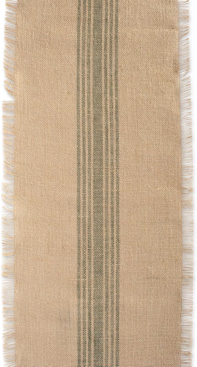 DII Jute Burlap Collection Kitchen Tabletop, Table Runner, 14x72, Middle Stripe Artichoke