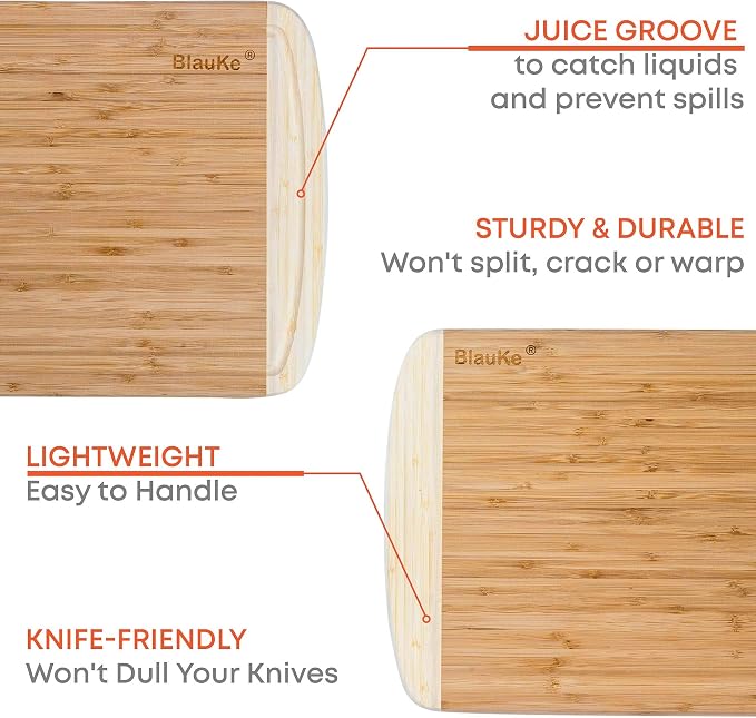 Wood Cutting Board for Kitchen – 14x11" Bamboo Cutting Board with Juice Groove – Wooden Chopping Board, Serving Tray, Butcher Block – BlauKe®