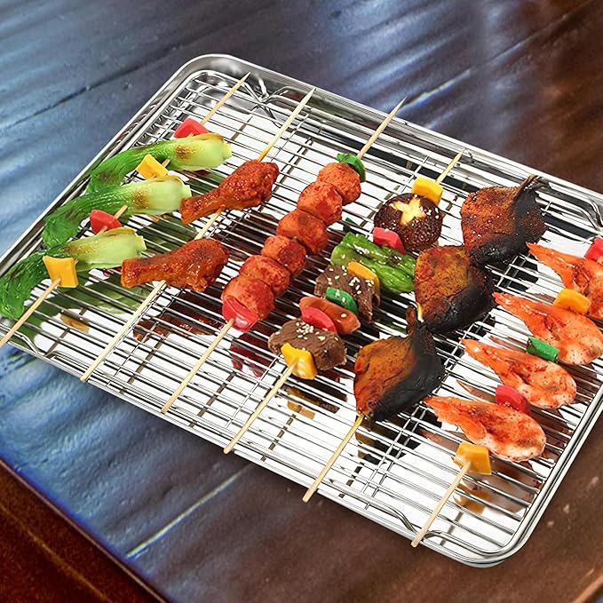 2pcs Stainless Steel Baking Cooling Rack Grill Rack 30x23cm Oven Bread Cookie Bacon for Kitchen Baking and Cooling