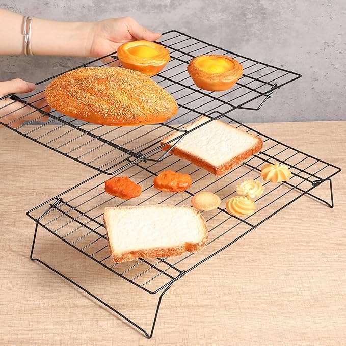 4 Pcs Stackable Cooling Racks, Heavy Duty Iron Wire Baking Rack Set, 15.7 x 9.8 Inch for Cooking, Roasting, Grilling, Oven and Dishwasher Safe, Black