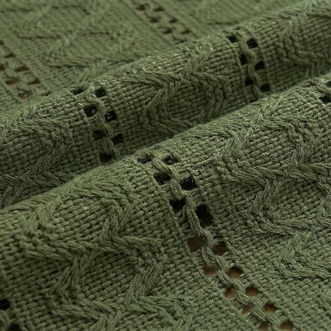 Artoid Mode Army Green Farmhouse Woven Rustic Hollow Table Runner, Seasonal Holiday Hollow Kitchen Dining Table Decoration for Home Party Decor 12x90 Inch