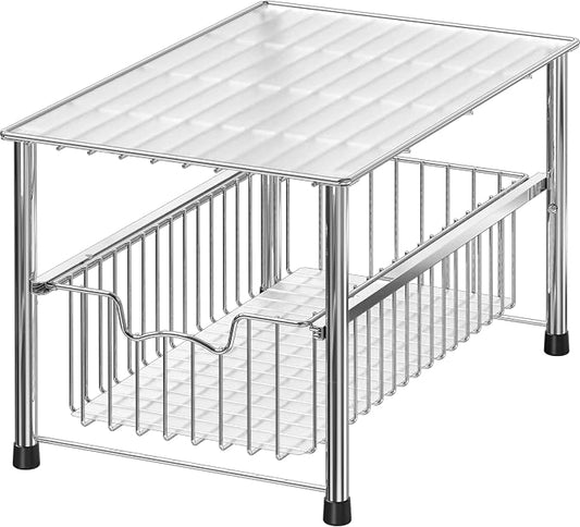 Simple Houseware Chrome Metal Stackable Storage Rack, 16.75 in L x 10.8 in W x 10.25 in H