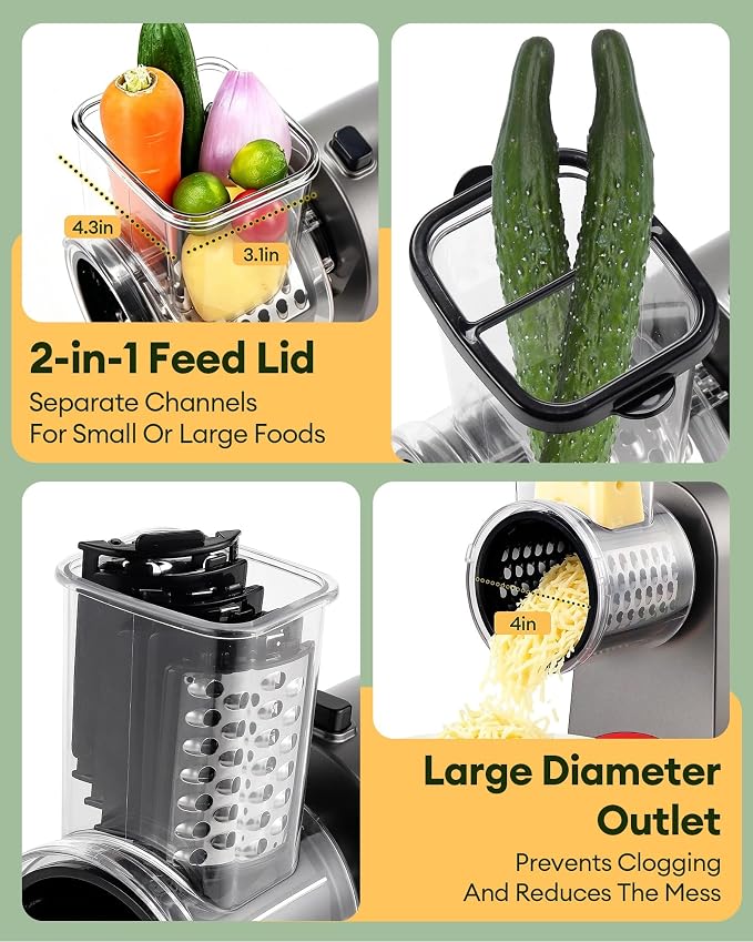 Upgraded 300W Electric Cheese Grater with 7 Stainless Steel Blades,Cheese Shredder Electric for Slicing,Shredding & Grinding Vegetables,Fruits and Nuts,Easy Clean with 2 Brushes & Blades Storage Bag