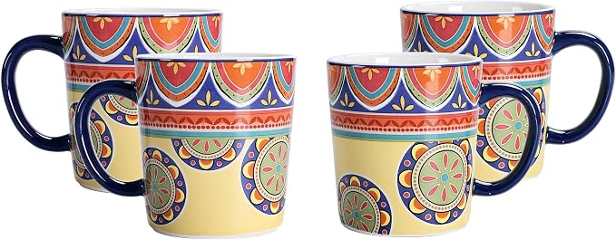 Bico Tunisian Ceramic Coffee Mugs Set of 4, 18 oz Large Tea Cups with Handle, Aesthetic Latte Mugs for Cappuccino Cocoa, Lead-Free, Dishwasher and Microwave Safe, Housewarming Gift