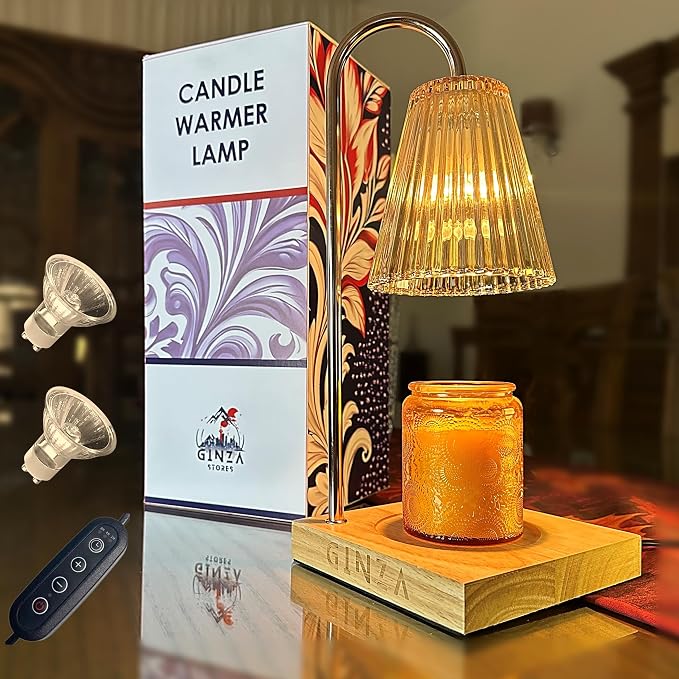 Ginza Candle Warmer Lamp with Timer, Living Room Decor | Gifts for Easter Mom Women Friend Sister | Birthday Gifts for mom | Candle Wax Warmer with 2 Bulbs Home Decoration Amber