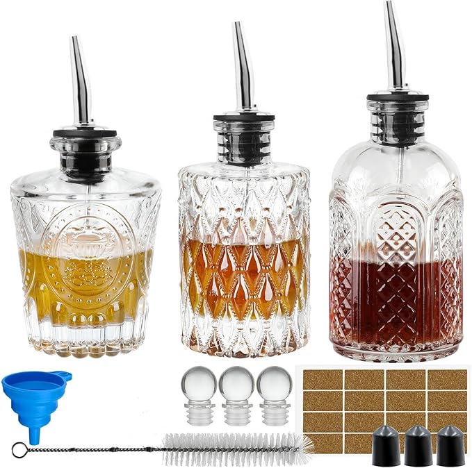 Syrup Bottle Set of 3 - Syrup Dispenser with Leak-Proof Lids Pour Spout Ideal for Coffee Syrups,Honey,Condiments,Olive Oil