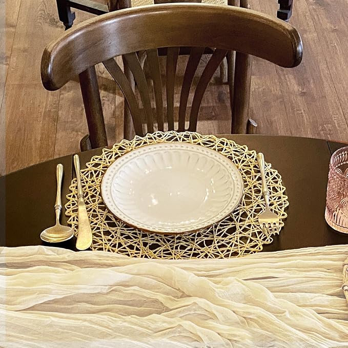 AHHFSMEI Paper Braided Round Placemats Set of 6 Natural Non-Slip Heat Resistant Table Mats for Dining Tables Woven Indoor & Outdoor Place mats(Beige)