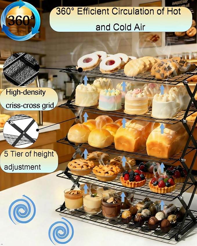 TOPACK Collapsible Cooling Rack for Baking - Adjustable 2/3/4/5 Tier Stackable Cooling Racks Foldable Cooking Roasting Drying Cookie Bread Women Gifts