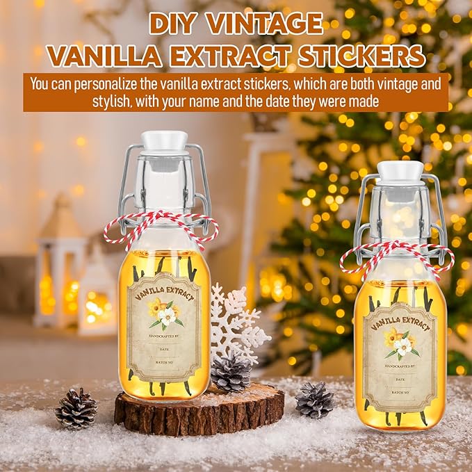20 Pack Swing Top Glass Vanilla Extract Bottles 4 oz with Lids, Vanilla Extract Labels and Funnel, Glass Boston Vanilla Bottles for Syrup Gift, Flip Top Glass Bottles Jars for Vanilla Extract