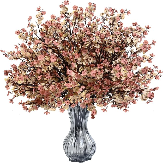 Waipfaru 6Pcs Fake Flowers Babys Breath Silk Artificial Flowers Gypsophila Bouquets Bulk Real Touch Fall Stems for Home Boho Living Room Bedroom Decor DIY Floral Arrangement, Beige Brown