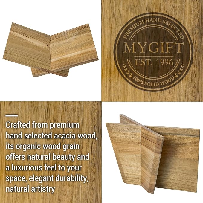MyGift Premium Acacia Wood Kitchen Cookbook Stand – Solid Wood Recipe Holder for Countertop Cooking, Tablets & Books