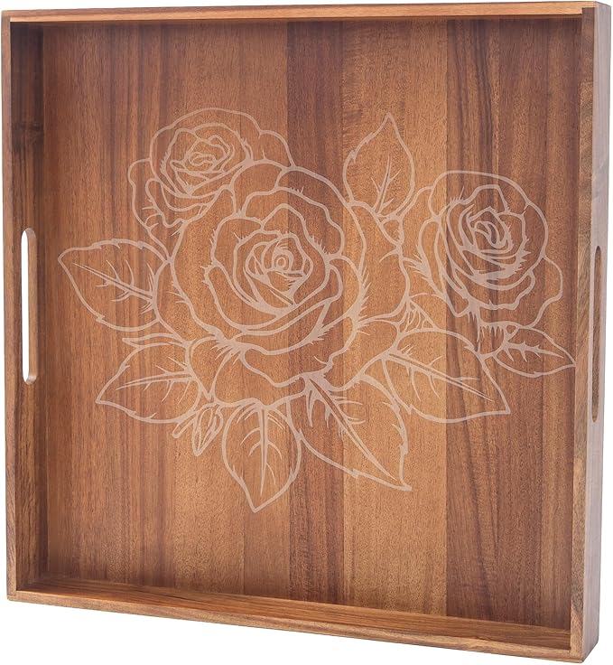 Ottoman Tray with Handles, 20 Inches Acacia Wood Serving Tray, Extra Large Tray for Ottoman Decorative Trays Serving for Living Room for Decorative, Coffee Table, Breakfast in Bed, Appetizers