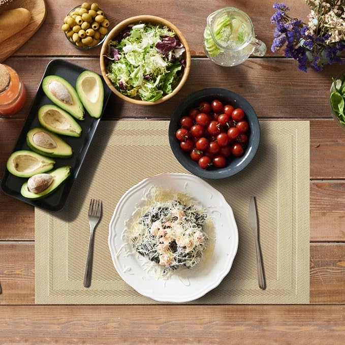 Aofmee Placemats Set of 6, Washable PVC Place Mats, Heat Resistant Non-Slip Table Mats, Woven Vinyl Plastic Placemats for Dining Table Decor, Stain Resistant Kitchen Table Placemats, Easy to Clean